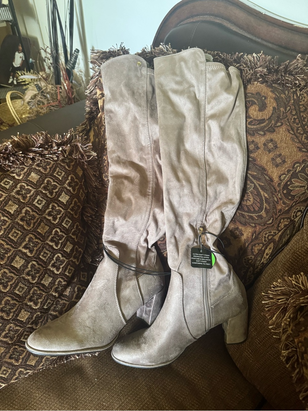 Liz Claiborne Taupe Over-the-Knee Suede-Look Boots